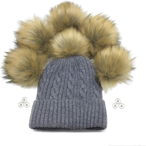 Furryvalley Faux Fur Pompom 6pcs DIY Crafts Fluffy Balls for Hat Shoes Scarves with Snap Fastener Removable Knitting Hat Horse Riding Hat Silk Accessories 6 Inch Extra Large(Brown)