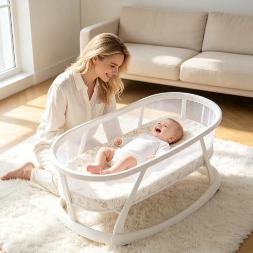 Image of Organic Baby Bassinet Sheets 2 Pack 33 inchx17 inch 100% Muslin Cotton for Baby Girl Boy, Soft Fitted Mattress Pad Cover Compatible with Halo BassiNest Swivel Sleeper, Graco, Baby Delight, Chicco, Angelbliss