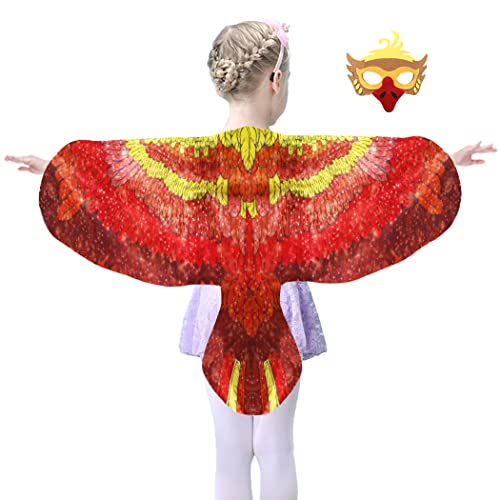 D.Q.Z Eagle Bird Wings Costumes & Mask for Kids Parrot Dress Up Boys Girls Party Favors (Red)