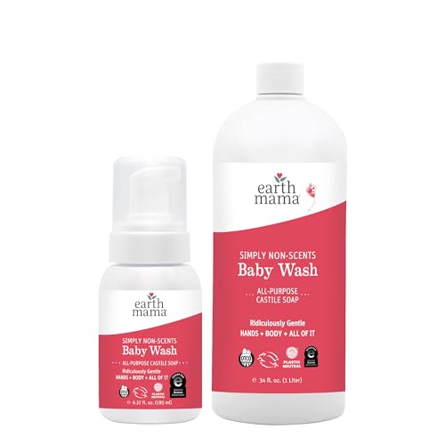 Image of Earth Mama Simply Non-Scents Baby Wash Foaming Hand Soap, Organic All-Purpose Fragrance Free Body Wash for Sensitive Skin, Castile Soap with Coconut Oil, Shea Butter, Calendula, & Aloe, 34floz (2-Pk)