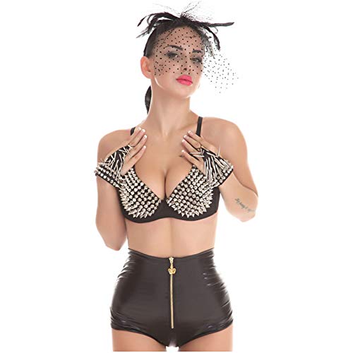 RARITYUS Women Sexy Metallic Spike Studded Rivet Bra Punk Push Up Tops Underwear for Party Club Raves Sports