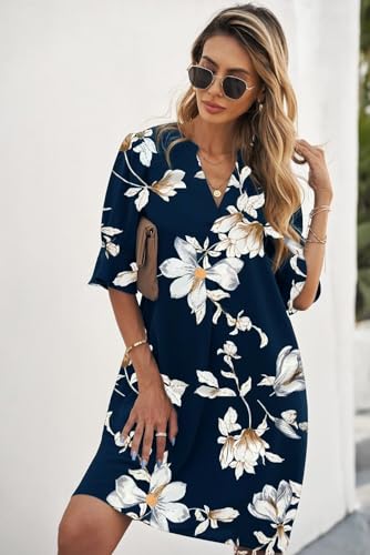 QACOHU Summer Dresses for Women V Neck Ruffle Short Sleeve Casual Shift Dress - Image 3