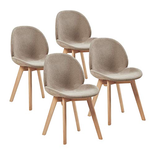 H.J WeDoo Lot de 4 Chaise à Manger Scandinave en Tissu,Chaise de Style Feuille avec Pieds en Bois de Hêtre Massif et Assise en PU, Taupe