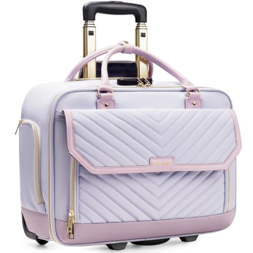 Image of Arcoyard Rolling Laptop Bag Women, Rolling Briefcase for Women for Work, 17 Inch Computer Bag with Wheels, Fashion Flap Laptop Bag With Wheels for Work Business, TSA Friendly Design, Light Purple