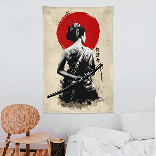 Jokimal Japanese Woman Geisha Samurai Tapestry Poster Wall Wall Art Wall Decor Apartment Home Dorm Wall Decorations For Living Room Bedroom Tapestries 40"X60" #TOP7