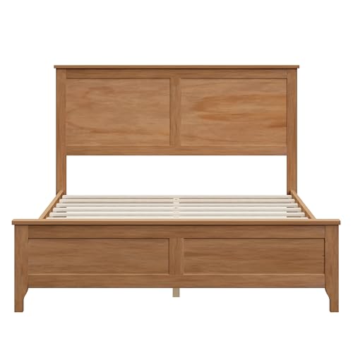 Image of Harper & Bright Designs Modern Farmhouse Platform Full Bed Frame, Solid Wood Platform Bed Frame with Headboard, Sturdy Wooden Foundation with Wood Slats for Living Room, Seadrift