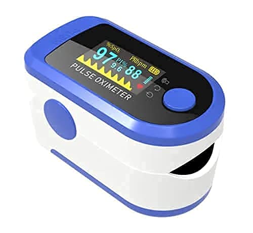 Finger Tip Pulse Oximeter by muvit (FDA & CE Approved) with OLED Display, Hi or Low Spo2, Pulse Rate Indicator with Visual Alarm and Auto Power Off Feature