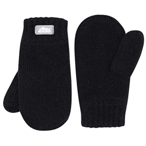 Jan & Jul toddler kids warm fleece lined knit mittens with thumb for fall winter (Mitten M: 9-36m, Black)