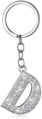 Yaomiao Initial Alphabet Keyring A-Z Letter Rhinestone Key Chain Silver Shiny Alloy Letter Key Ring for Women Men Birthday