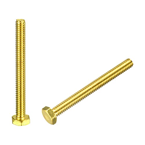 Image of uxcell Brass Hex Bolts, 1 /4-20x2-1 /2 2pcs Fully Thread Grade 4.8 Solid Brass Hexagon Head Bolt Machine Screws for Machinery
