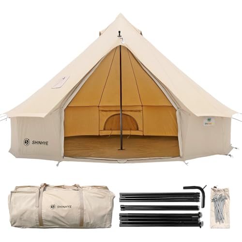 Canvas Bell Tent Yurt Tent 4 Seasons for Camping 100% Cotton Glamping Tents with Stove Jack, Family Camping Outdoor Hunting Party (4M- 13.1FT)