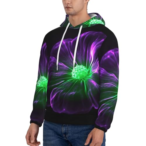 Men's Fleece Pullover Hoodie Long Sleeve Hooded Violet Green Glow Sweatshirt Casual Shirts With Pockets3