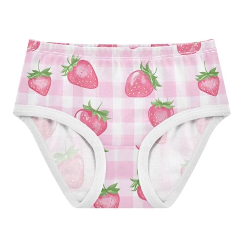 Wusikd Strawberry Girls' Underwear Cotton Pink Checkered Girls Briefs Soft Toddler Underwear 2T