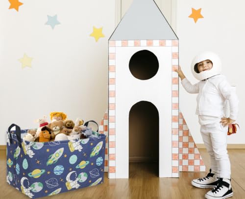 Image of Sanjiaofeng Rectangular Kids Basket Space Storage Bins,Boys Basket Organizer.Waterproof PE Coating Storage with Handles.Clothers,Toys,Books,Kid's Gifts Storage. (Astronaut) 