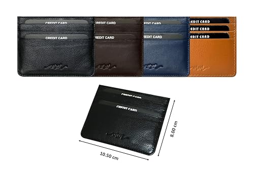 Image of MM Designs Slim and Compact Leather Credit Card Holder for Men and Women | Genuine Leather RFID Blocking Protection | Minimalist Card Wallet with 6 Card Slots | Black