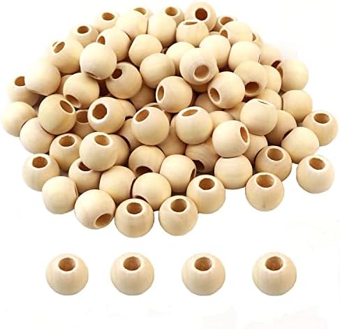 Aqueens 100pcs 15mm Natural Wood Beads Unfinished Round Wooden Loose Beads Wood Spacer Beads for Craft Making,6.5mm Hole