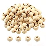 Aqueens 100pcs 15mm Natural Wood Beads Unfinished Round Wooden Loose Beads Wood Spacer Beads for Cra