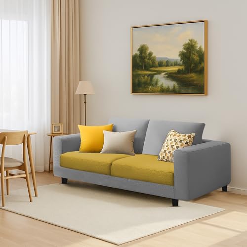 Image of Galib 2 Seater Sofa Set for Living Room (Yellow Grey Fabric) Premium Fabric Sofa Set