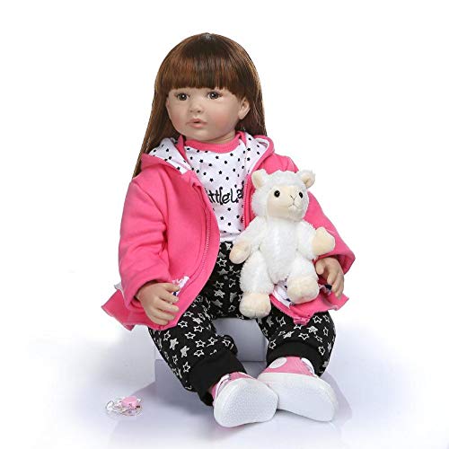 NPK Collection Lifelike Reborn Baby Doll Twins with Soft Body Realistic Vinyl 24 Inch Boy Long Hair Girl Reborn Toddler Doll with Lamb Dinosaur Gift Set