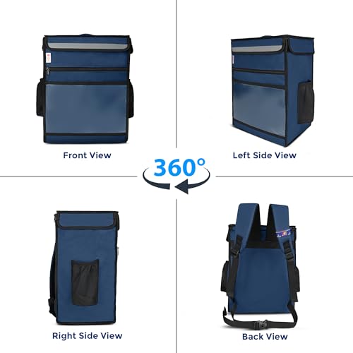 Image of Insulated Food Delivery Bag | Foldable Pizza & Multi-Meal Carrier | Thermal, Waterproof, Leak-Proof, Navy Blue (14X10X18 Inch)