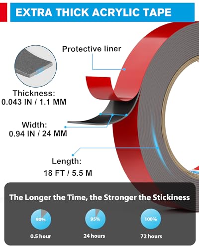 Image of EMITEVER Double Sided Tape Heavy Duty, Tesa Adhesive Mounting Tape Waterproof, 0.94IN x 18FT Strong Acrylic Foam Tape for Walls, Automotive, Home Office Decor