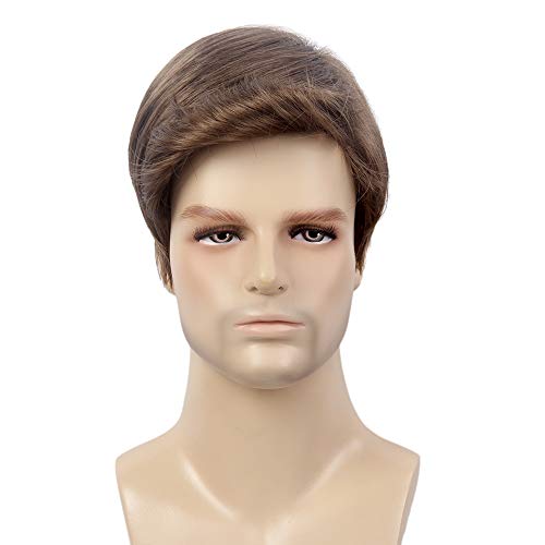 STfantasy Men Short Ash Brown Wigs Male Layered Guy Wavy Halloween Cosplay Anime Party Hair Boy 12 Inches