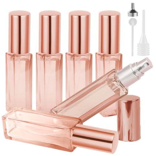 LOPHE Atomizador Perfume Recargable, 6pcs*10ml Mini Pulverizador Cristal Portátil, Perfumador de Viaje con Dispensadores, Botella Rociadora sin Fugas para Aceites Esenciales y Perfumes (Naranja)