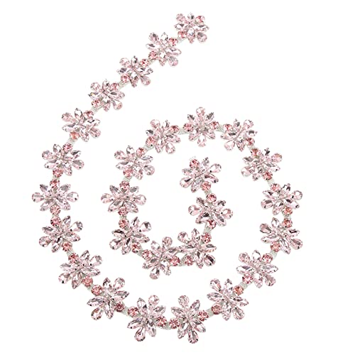 1 Yard Rhinestone Trim Flower Type Rhinestone Chain Applique for Wedding Party Decoration Bridal Costume Embellishment Clothing Accessories(Pink)
