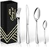 AEX Cutlery Set Stainless Steel Flatware Set Camping Cutlery Set for 4 Mirror Polished Silverware with Spoon Knife and Fork Dishwasher Safe 16 Pieces