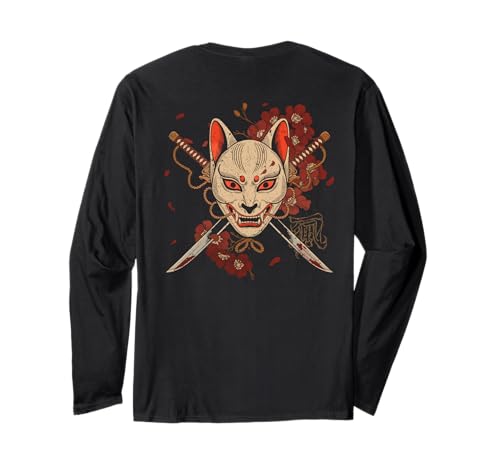 Kitsune Máscara con Katana y Cuchillas Sakura Art BACK Manga Larga