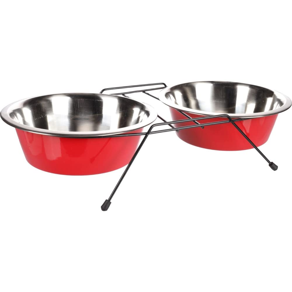 Comedero y bebedero de acero inoxidable Flamingo Arjun de 25cm con estructura robusta