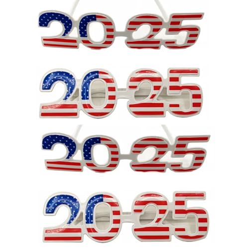 MOONIGHTING 2025 Shaped Holiday New Year's Eve Props Party Favor America Flag Plastic Frame Glasses-4 Pack