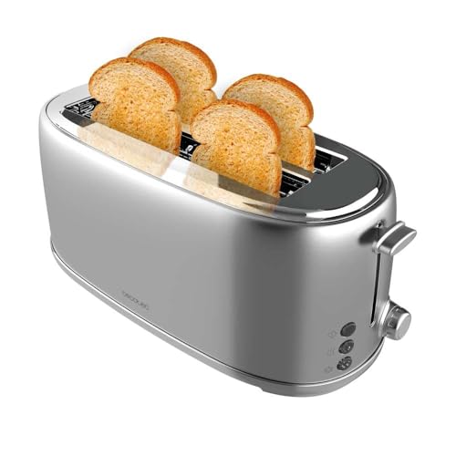 Cecotec Toast&Taste 1600 Retro Double Inox Tostapane, 4 fette, 1630 W, 2 fessure larghe da 3,8 cm e...