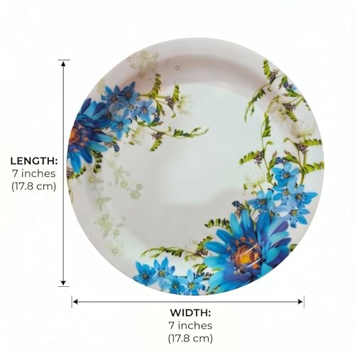 Image of Melamine Quarter Plates | Round Half Plate | Microwave Safe | Break Resistant | Plates for Snacks, Lunch, Dinner | Plates for Home, Office, Restaurant | Set of 6 | 7 Inch's (Blue)