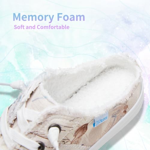 Image of Obtaom Women Canvas Mules Memory Foam Clipper Fashion Sneakers Comfortable Slip-On Mule Backless Holiday Shoes