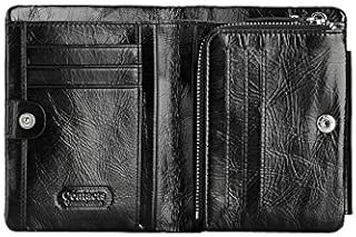 Contacts Men Genuine Leather Wallet Stylish Short Purse Card Pack Three Fold Wallet Money Clip Q801 Black