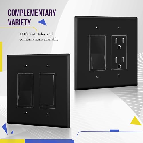 Image of ENERLITES 2-Gang Black Decorator Light Switch Outlet Wall Plate Cover