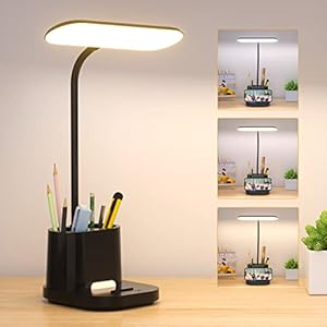 Lampe de Bureau Dimmable, USB Lampe de Table D’étude Lumière de Nocturne avec Porte-Stylo et Support pour Téléphone Portable, 3 Modes Lampe de Lecture Pliable pour Enfants, Protection des Yeux