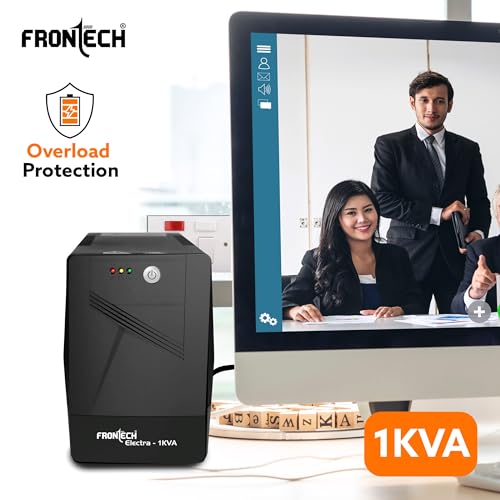 Image of FRONTECH UPS Electra Static Converter - 1KVA /600W | 12 /7Ah x 2 Lead Acid Batteries, Maintenance Free Battery, LED Indicator, Power Backup & Protection for Home /Office PC and Desktop, (2566 - Black)