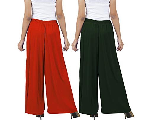 Image of Buy That Trendz M to 4XL Cotton Viscose Loose Fit Women M to 6XL Flared Wide Leg Palazzo Pants for Orange Bottle Green 2 of Pack Combo XXX-Large