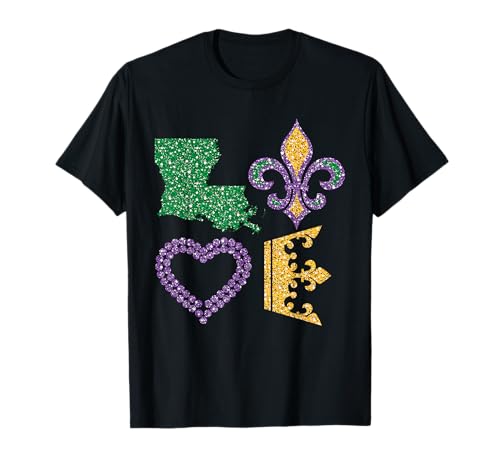 Mardi Gras Love Distressed Partito Perline Louisiana New Orleans Maglietta