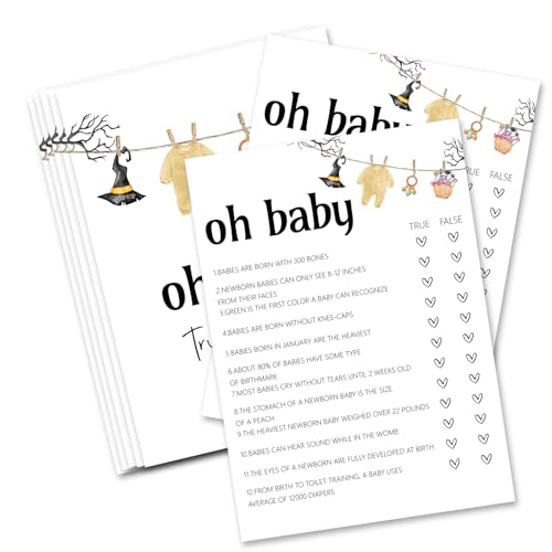 seclate Hilarious Baby Shower Games, 25 Sets Halloween Oh Baby True or False Game Cards, Little Boo Gender Reveal Announcement Party Decorations Supplies - B06