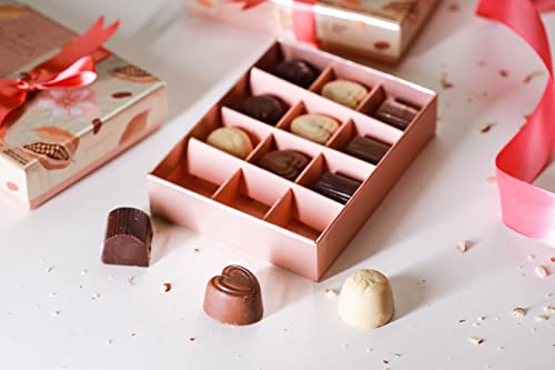 Image of Cocoacraft Magic Box 12 pcs | Handmade White, Milk & Dark Chocolate Pralines with Cranberry, Coffee, Almond, Orange & Caramel | Premium Gift Hamper for Wedding, Birthday & Corporate Gifting