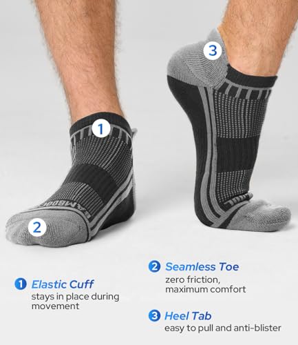Image of BAMBOO COOL Men's Ankle Socks Moisture Wicking Breathable Odor Control Athletic Cushioned Running Socks Arch Support 8 Pack