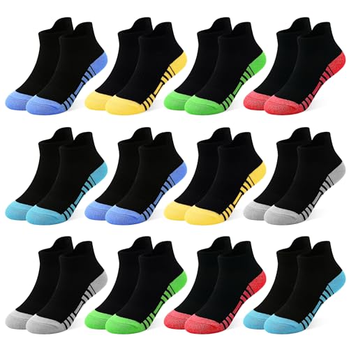 GENTABY Jungen Sneaker Socken Kinder laufsocken Schule 12 Paar...