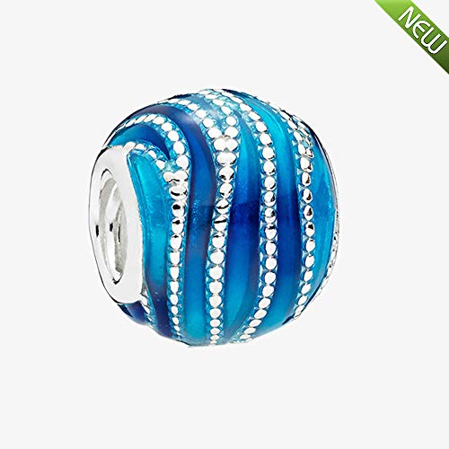 PANDOCCI 2018 Printemps Bleu tourbillons Mélangé Émail Perle 925 Argent Bricolage S'adapte pour Les Bracelets Originaux de Pandora Charme Mode Jewely