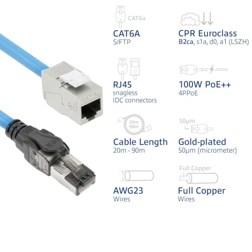 Câble CAT6A S/FTP 30m ACT anti-interférence pour liaison réseau 4PPoE
