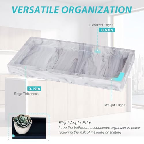 Image of HASTHIP Silicone Bathroom Tray for Countertop & Vanity, Modern Marble Pattern Jewelry, Wristwatch, Makeup, Perfume Organizer, Non-Slip, Durable Storage Tray, 20x10cm, Easy to Clean