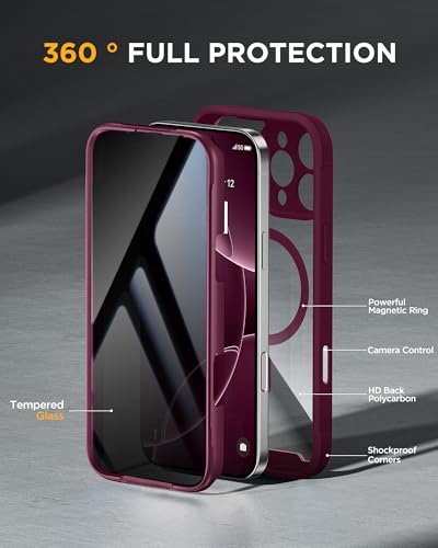 Image of miracase Privacy for iPhone 16 Pro Max Case, 25 Anti-Spy, Plum | Built-in Privacy Screen Protector, Compatible with MagSafe, Full Camera Protection, 360 Full Body Shockproof Phone Case 6.9 inch