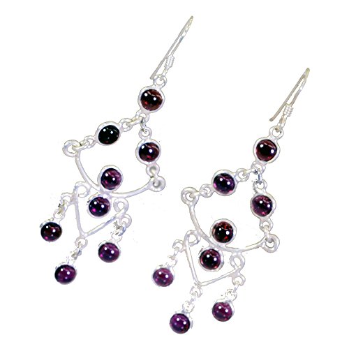 Boucles d'oreilles pendantes en argent sterling massif et véritable grenat cabochon
